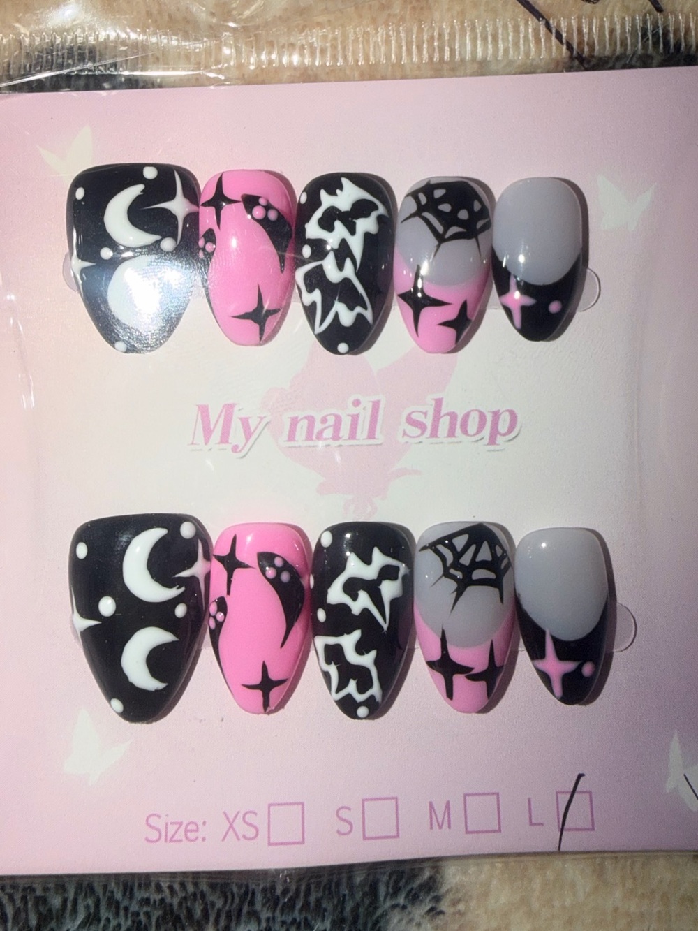 My Nail Shop Pink & Black Halloween Press-On Nail Set
